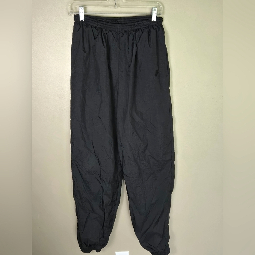 Vintage‎ 80's Nike Double Black Embroidered Lined Windbreaker Pants, Medium